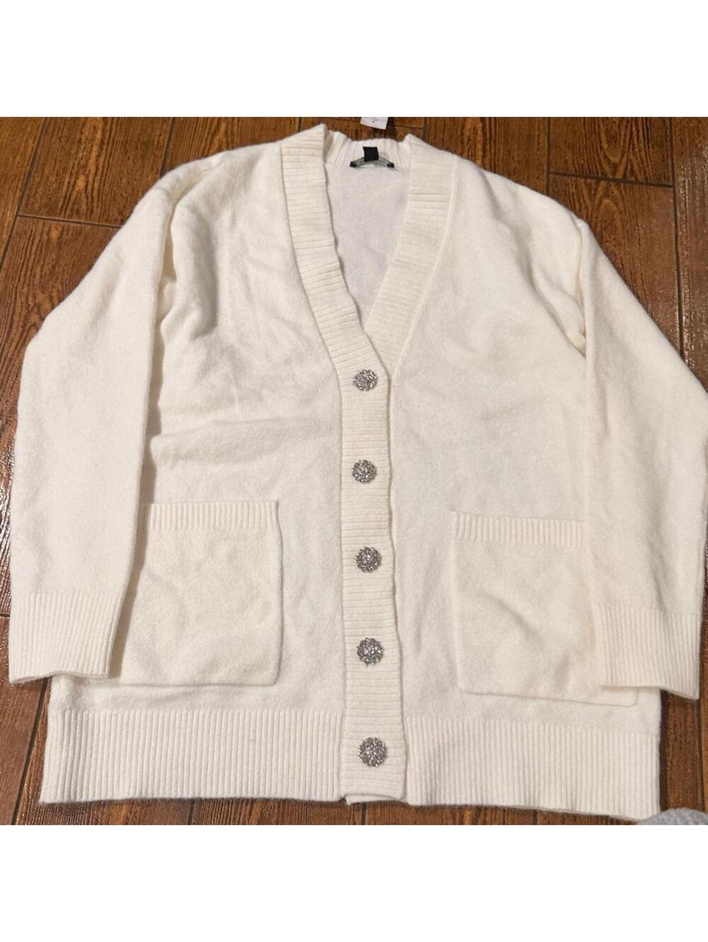 Ann Taylor Jeweled Button Boyfriend Cardigan Large